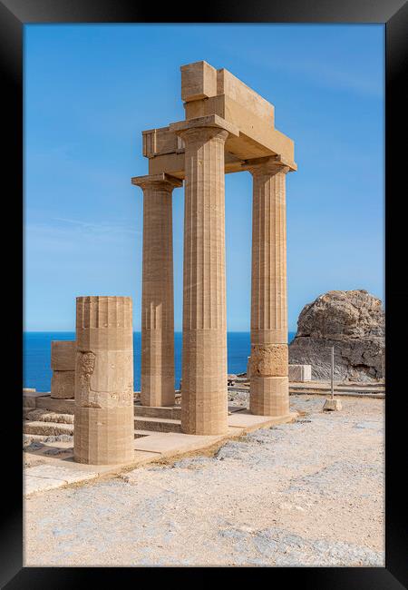 Rhodes Acropolis of Lindos Stoa of Psithyros Temple Ruins Framed Print by Antony McAulay