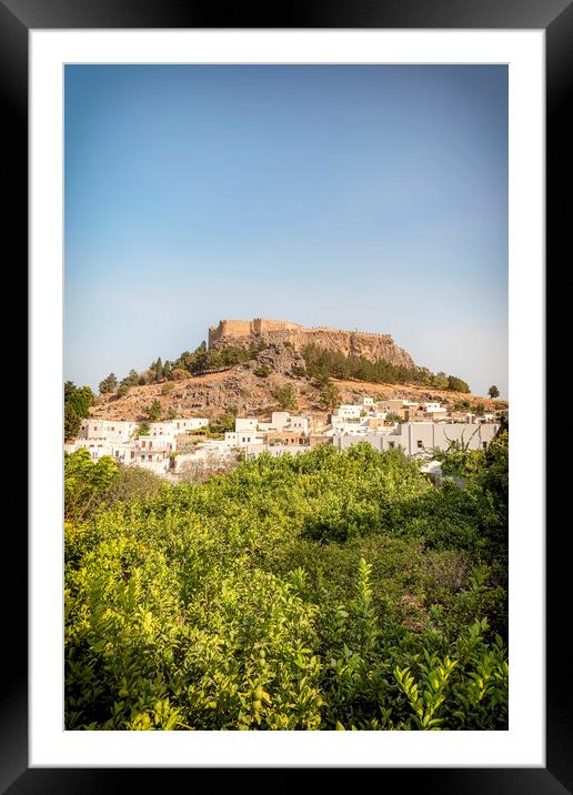 Rhodes Lindos Village and Acropolis Framed Mounted Print by Antony McAulay