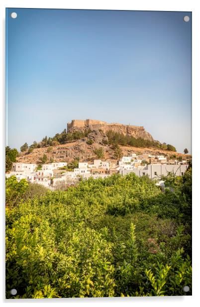 Rhodes Lindos Village and Acropolis Acrylic by Antony McAulay