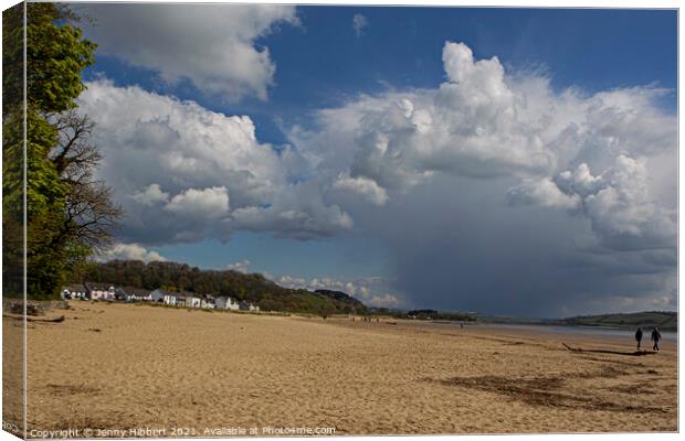 Llansteffen beach with the village in distance, Carmarthenshire, South Wales Canvas Print by Jenny Hibbert