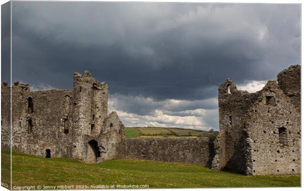 Llansteffen castle in Carmarthenshire South Wales on a stormy morning Canvas Print by Jenny Hibbert