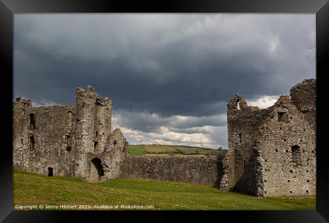 Llansteffen castle in Carmarthenshire South Wales on a stormy morning Framed Print by Jenny Hibbert