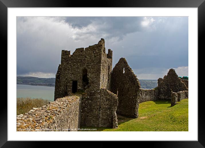 Llansteffen castle looking across the river Towy, Carmarthenshire Framed Mounted Print by Jenny Hibbert
