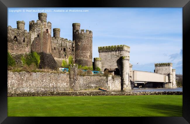 Train Passing Conwy Castle Wales Framed Print by Pearl Bucknall