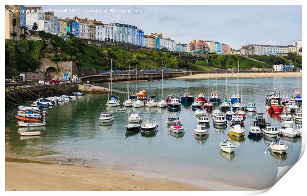 Boats in Tenby Harbour Pembrokeshire Wales Print by Pearl Bucknall
