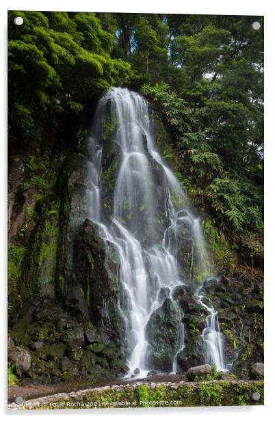 Ribeira dos Caldeiroes waterfall, Azores Acrylic by Paulo Rocha