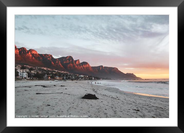 Late afternoon sunset over Camps Bay beach  Framed Mounted Print by Adrian Paulsen