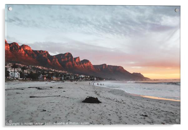Late afternoon sunset over Camps Bay beach  Acrylic by Adrian Paulsen