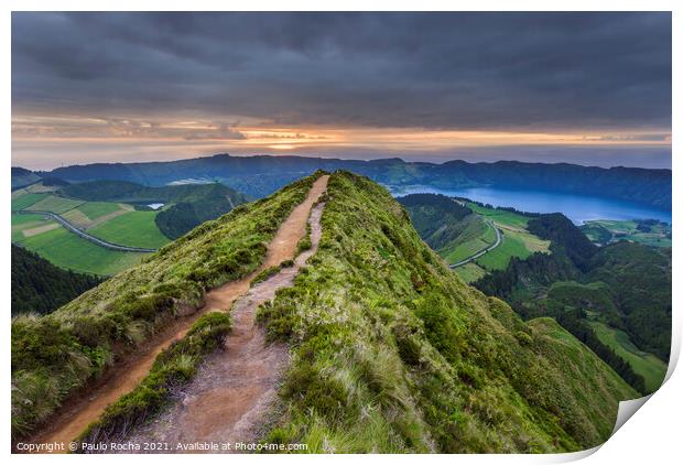 Viewpoint in Sao Miguel at sunset - Azores Print by Paulo Rocha