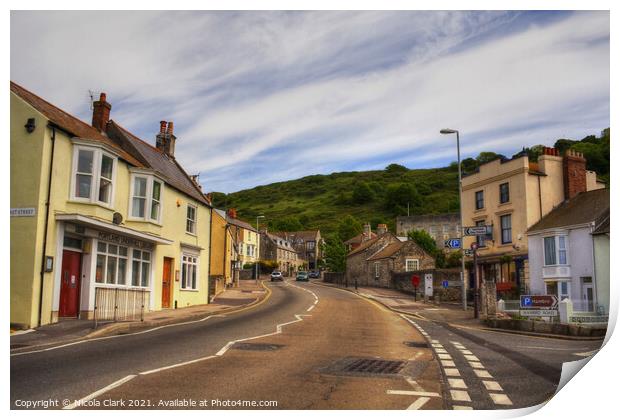 Charming Village with a Painterly Sky Print by Nicola Clark