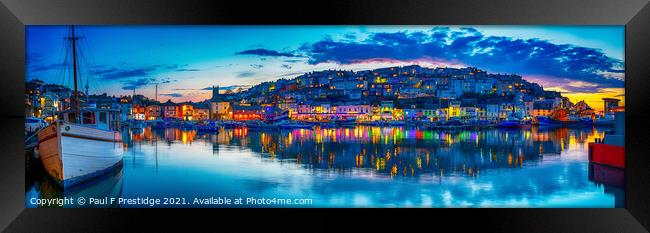 Brixham Harbour at Night Panorama Framed Print by Paul F Prestidge