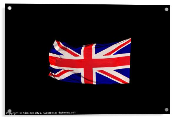Union Jack Flag Black Background Acrylic by Allan Bell