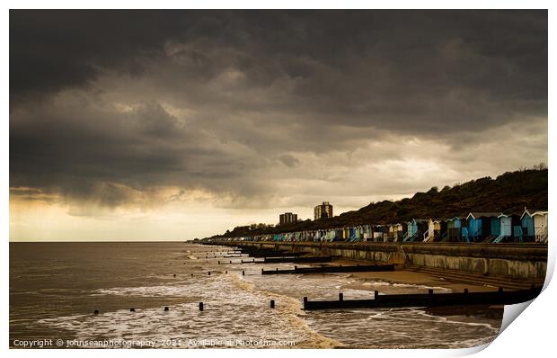 Late afternoon at Frinton on Sea Beach huts Print by johnseanphotography 