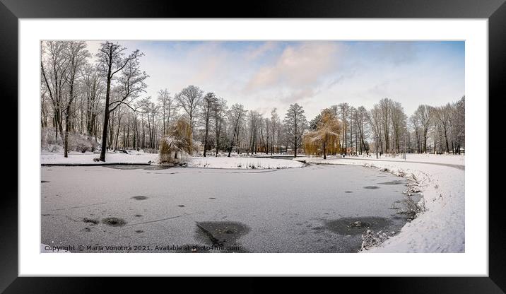 Frozen lake in city park Framed Mounted Print by Maria Vonotna