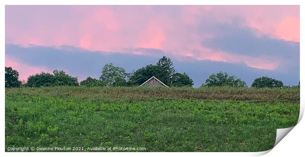 Roof amidst Peak Pink Clouds Print by Deanne Flouton
