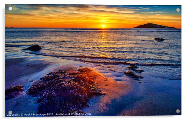 Burgh Island Sunset Acrylic by Paul F Prestidge