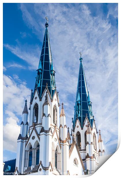 Twin Steeples on White Church Print by Darryl Brooks