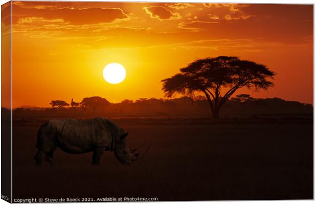 White Rhino At Sunset Canvas Print by Steve de Roeck