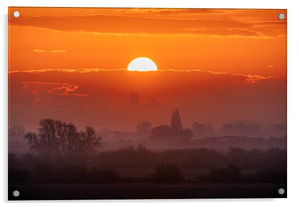Dawn behind Ely Cathedral, 2nd May 2021 Acrylic by Andrew Sharpe