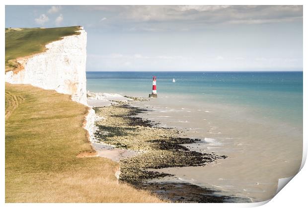 Beachy Head Lighthouse, with yacht Print by Mark Jones