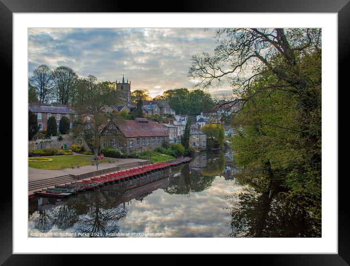 Rowing Boat reflections on the Nidd Framed Mounted Print by Richard Perks