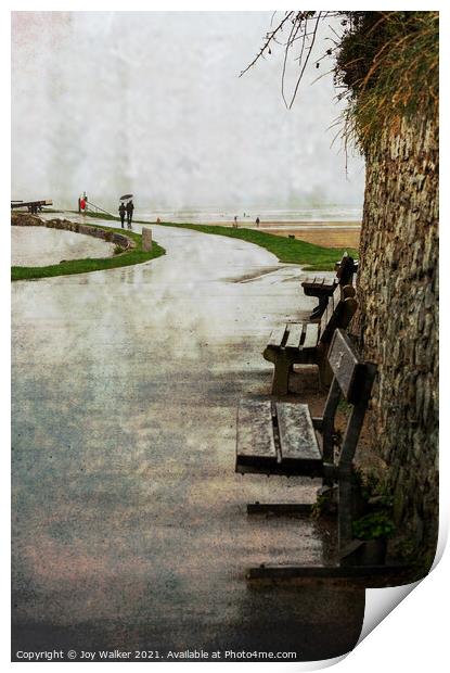 A rainy day in Bude, Cornwall  Print by Joy Walker