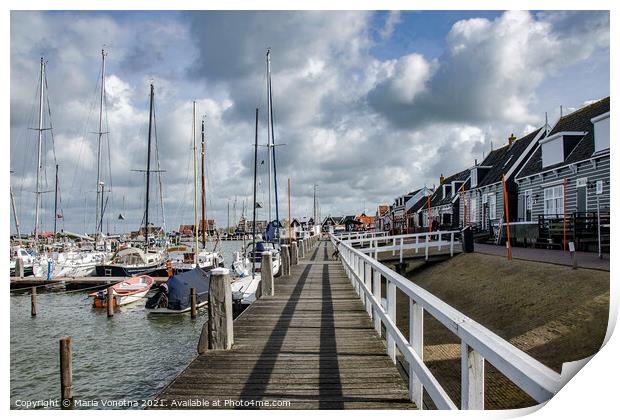 Pier with boats in Marken Print by Maria Vonotna