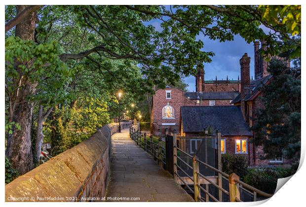 Chester city walls at dusk. Print by Paul Madden