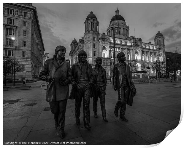 Beatles Statue, black and white. Print by Paul McKenzie