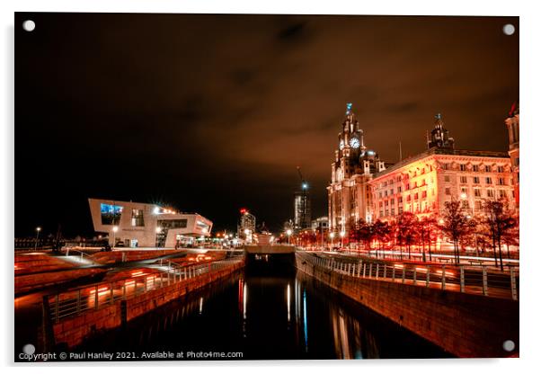 The Liverpool skyline at night Acrylic by Paul Hanley