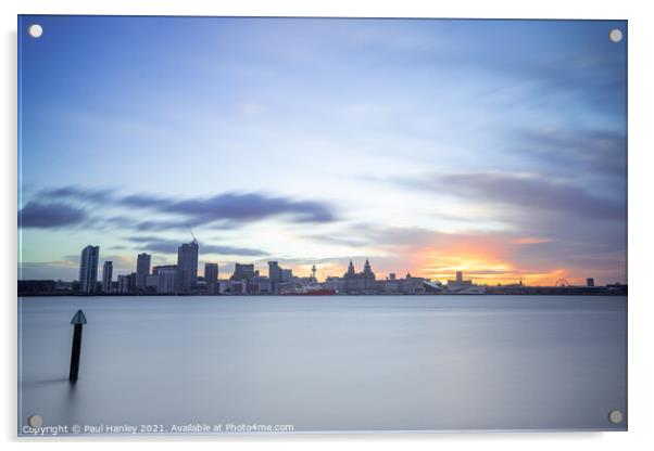 The sun rising over the skyline of Liverpool Acrylic by Paul Hanley