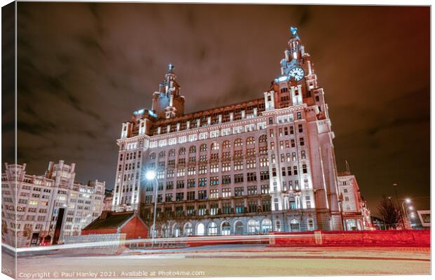 Iconic Royal Liver Building lights up Canvas Print by Paul Hanley