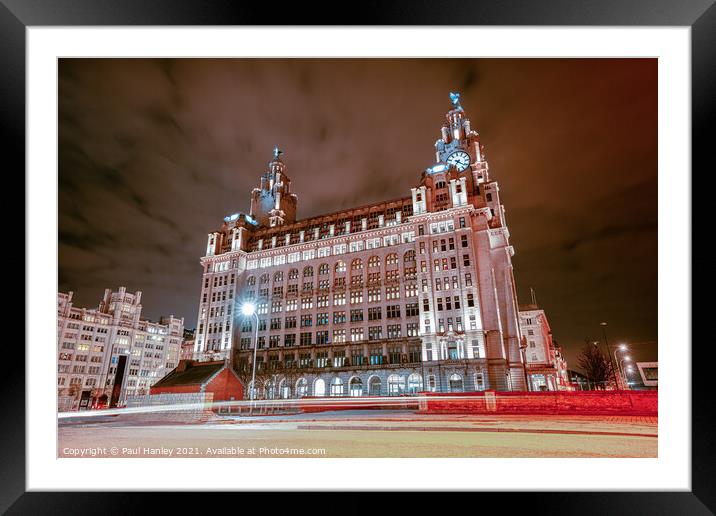 Iconic Royal Liver Building lights up Framed Mounted Print by Paul Hanley