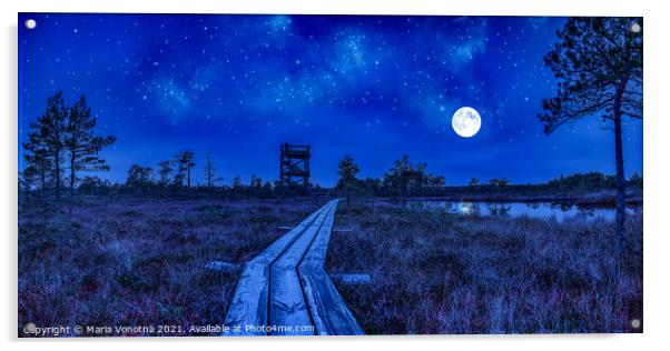 Night view of swamp with observation tower Acrylic by Maria Vonotna