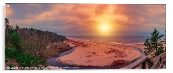 Sunset over beach with sand dunes Acrylic by Maria Vonotna