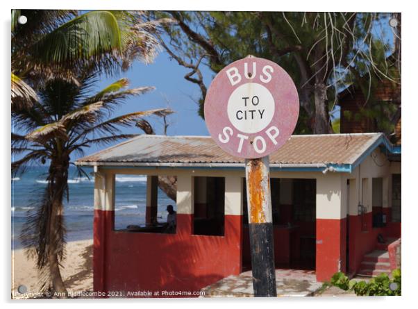 Bus stop in Barbados Acrylic by Ann Biddlecombe