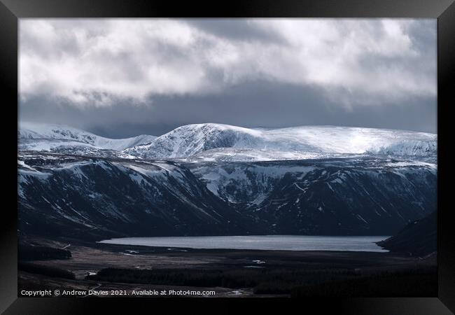 Loch Muick and the mountains of Glen Clova Framed Print by Andrew Davies