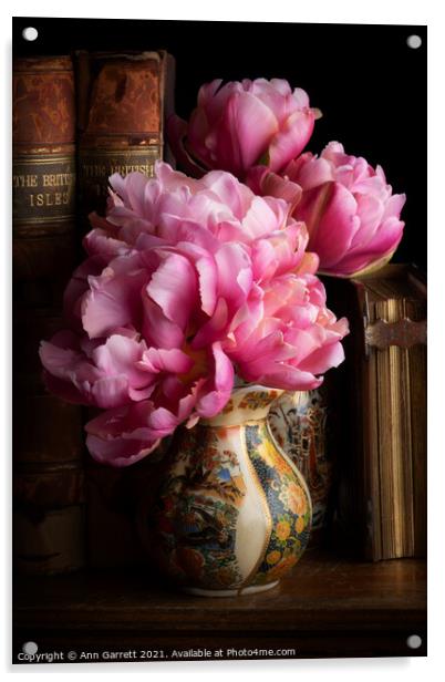 Tulips in the Library Acrylic by Ann Garrett