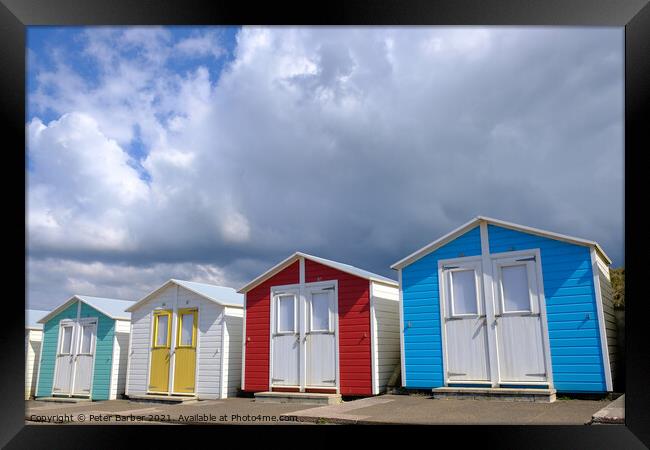 Beach huts near Bude Framed Print by Peter Barber
