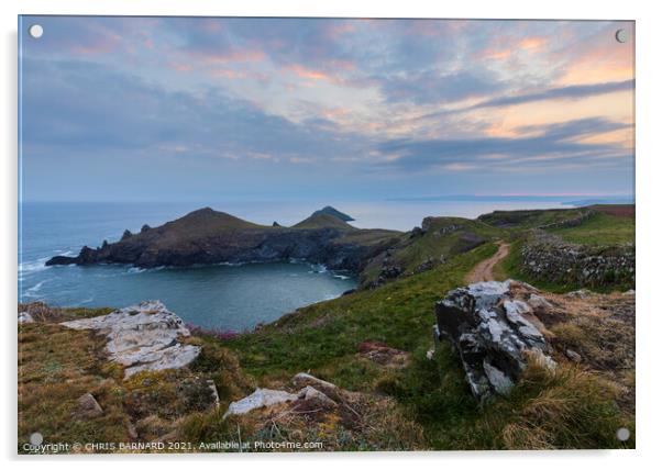 Sunrise over the Rumps on the North Cornish Coast of Cornwall Acrylic by CHRIS BARNARD