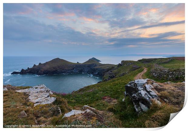 Sunrise over the Rumps on the North Cornish Coast of Cornwall Print by CHRIS BARNARD