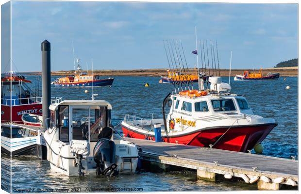 Fishing boats in Wells estuary, Norfolk Canvas Print by Chris Yaxley