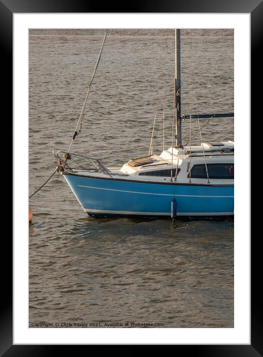 Front end of sailing boat moored in Wells estuary Framed Mounted Print by Chris Yaxley