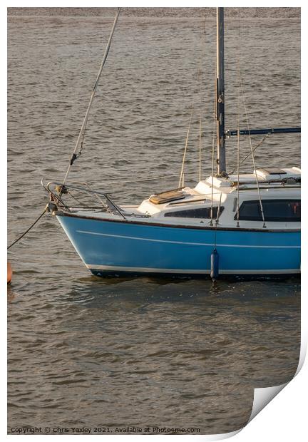 Front end of sailing boat moored in Wells estuary Print by Chris Yaxley