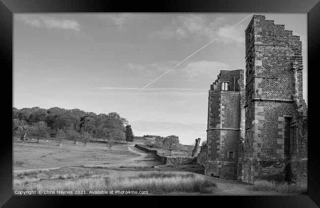 Bradgate House Ruins in Black and White Framed Print by Chris Haynes