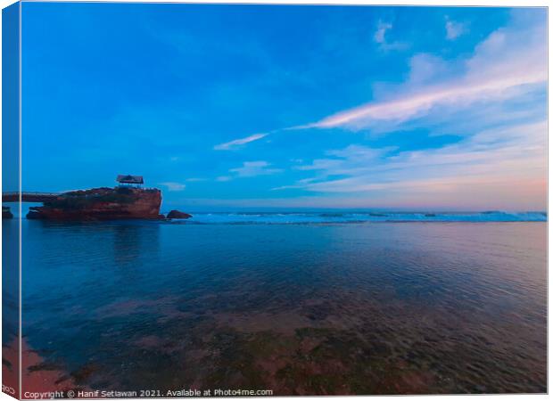 One rock on transparent sea water at Kukup beach. Canvas Print by Hanif Setiawan