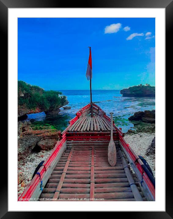A bamboo longtail boat as view point Framed Mounted Print by Hanif Setiawan