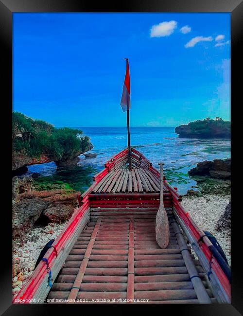 A bamboo longtail boat as view point Framed Print by Hanif Setiawan