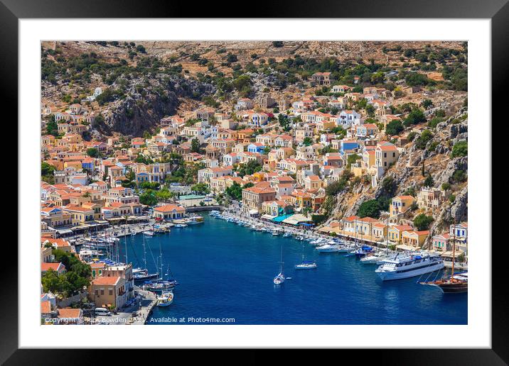 Symi Harbor Greece Framed Mounted Print by Rick Bowden