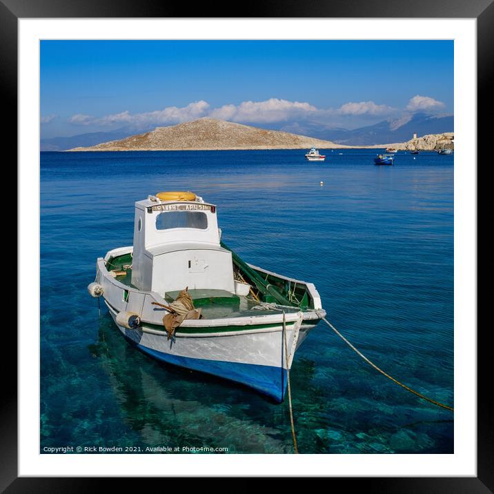 Tranquil Halki Harbor Scene Framed Mounted Print by Rick Bowden